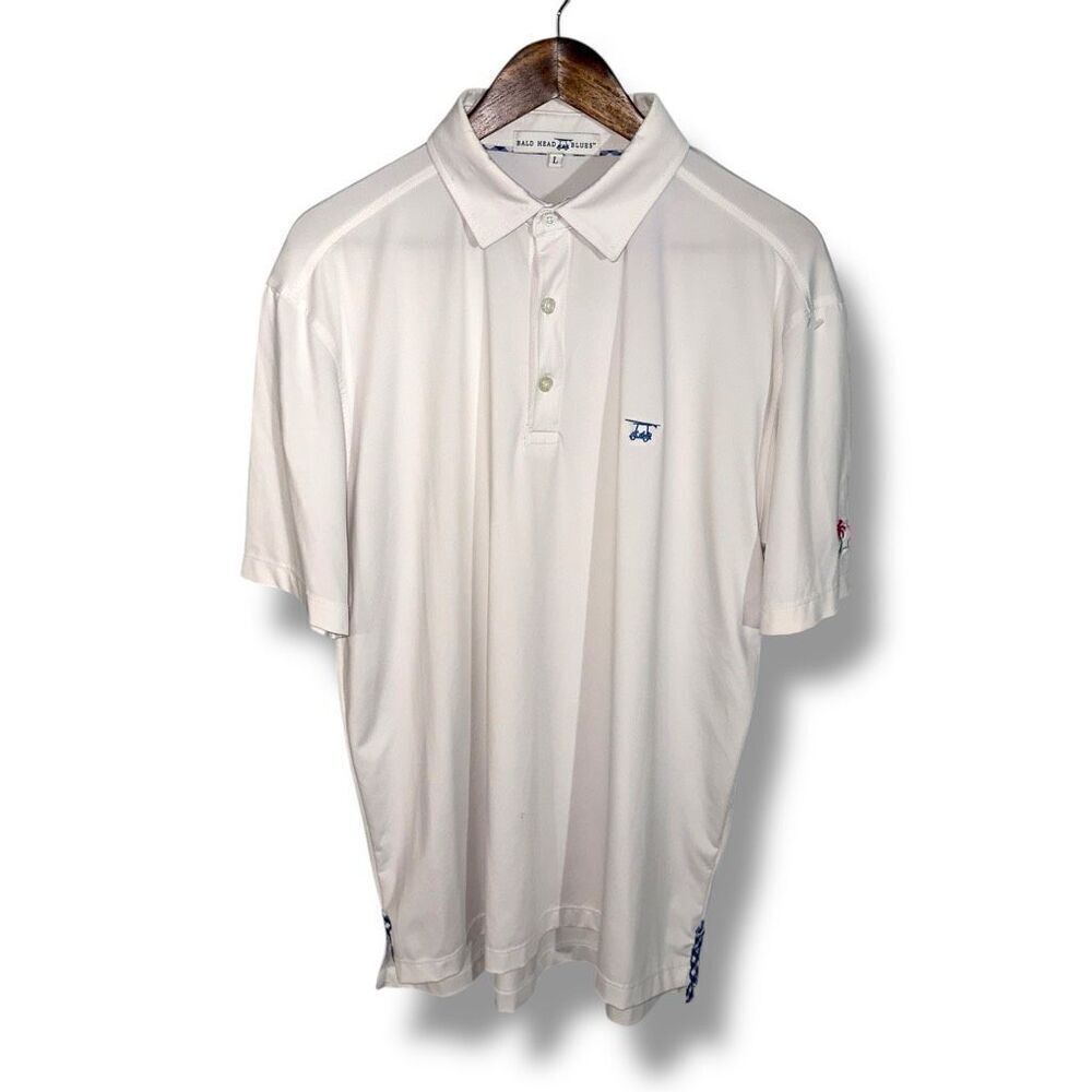 Bald Head Blues White Performance Golf Polo Shirt Size L